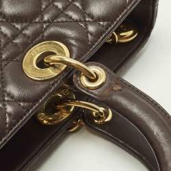 Pre Owned Dior Lady Dior Large Dark Brown Cannage Leather Tote