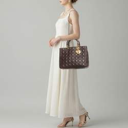 Pre Owned Dior Lady Dior Large Dark Brown Cannage Leather Tote