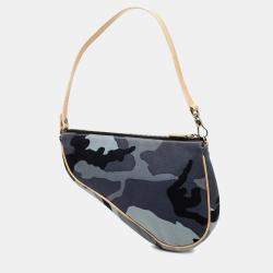 Pre Owned Dior Blue Mini Canvas Camouflage Saddle Pochette