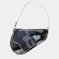 Pre Owned Dior Blue Mini Canvas Camouflage Saddle Pochette