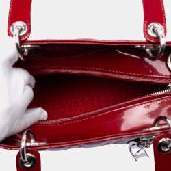 Pre Owned Dior Red Medium Patent Cannage Lady Dior