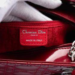 Pre Owned Dior Red Medium Patent Cannage Lady Dior