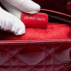 Pre Owned Dior Red Medium Patent Cannage Lady Dior