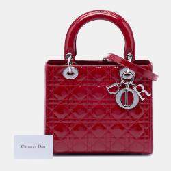 Pre Owned Dior Red Medium Patent Cannage Lady Dior