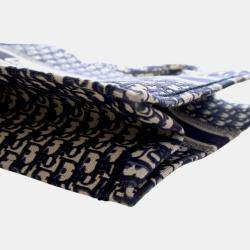 Pre Owned Dior Blue Large Oblique Embroidered Canvas Book Tote