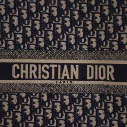 Pre Owned Dior Blue Large Oblique Embroidered Canvas Book Tote