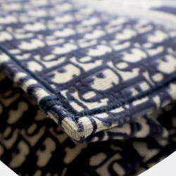 Pre Owned Dior Blue Large Oblique Embroidered Canvas Book Tote