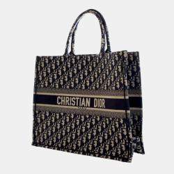 Pre Owned Dior Blue Large Oblique Embroidered Canvas Book Tote