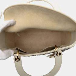Pre Owned Dior White Medium Calfskin Beaded and Embroidered Earth Lady Dior