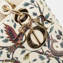 Pre Owned Dior White Medium Calfskin Beaded and Embroidered Earth Lady Dior