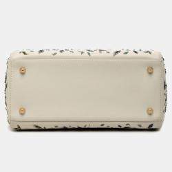 Pre Owned Dior White Medium Calfskin Beaded and Embroidered Earth Lady Dior