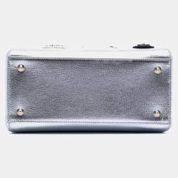 Pre Owned Dior Silver Medium Calfskin Patch Embellished Lady Dior