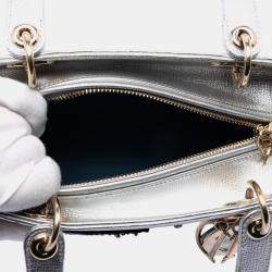 Pre Owned Dior Silver Medium Calfskin Patch Embellished Lady Dior