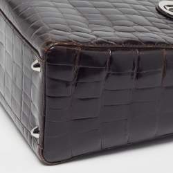 Pre Owned Dior Lady Dior Limited Edition 018 Large Dark Brown Shine Crocodile Tote