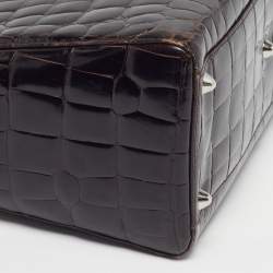 Pre Owned Dior Lady Dior Limited Edition 018 Large Dark Brown Shine Crocodile Tote