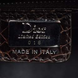 Pre Owned Dior Lady Dior Limited Edition 018 Large Dark Brown Shine Crocodile Tote