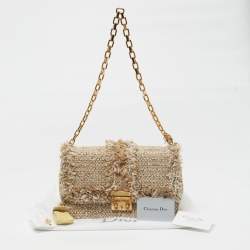 Pre Owned Dior Miss Dior Flap Gold/Beige Tweed Shoulder Bag