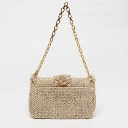 Pre Owned Dior Miss Dior Flap Gold/Beige Tweed Shoulder Bag