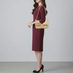 Pre Owned Dior Miss Dior Flap Gold/Beige Tweed Shoulder Bag