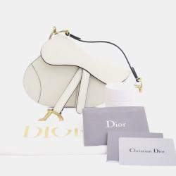 Pre Owned Dior White Mini Grained Calfskin Saddle Bag