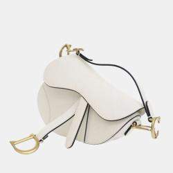 Pre Owned Dior White Mini Grained Calfskin Saddle Bag