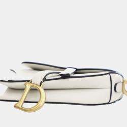 Pre Owned Dior White Mini Grained Calfskin Saddle Bag