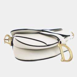 Pre Owned Dior White Mini Grained Calfskin Saddle Bag