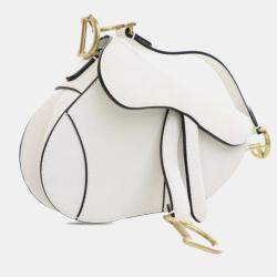 Pre Owned Dior White Mini Grained Calfskin Saddle Bag