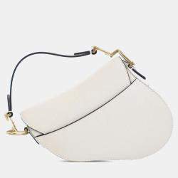 Pre Owned Dior White Mini Grained Calfskin Saddle Bag