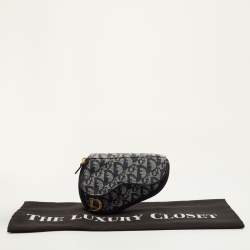 Pre Owned Dior Saddle Navy Blue Oblique Canvas and Leather Pouch Clutch