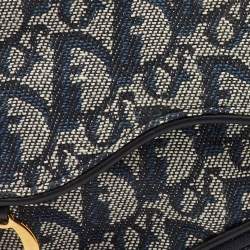 Pre Owned Dior Saddle Navy Blue Oblique Canvas and Leather Pouch Clutch