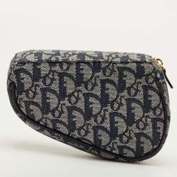 Pre Owned Dior Saddle Navy Blue Oblique Canvas and Leather Pouch Clutch
