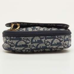 Pre Owned Dior Saddle Navy Blue Oblique Canvas and Leather Pouch Clutch