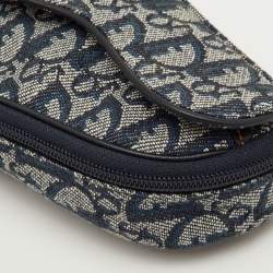 Pre Owned Dior Saddle Navy Blue Oblique Canvas and Leather Pouch Clutch