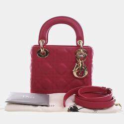 Pre Owned حقيبة ديور ليدي ديور كاناج جلد زهري صغيرة الحجم