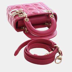 Pre Owned حقيبة ديور ليدي ديور كاناج جلد زهري صغيرة الحجم