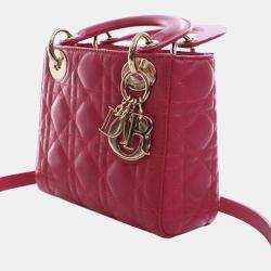 Pre Owned حقيبة ديور ليدي ديور كاناج جلد زهري صغيرة الحجم