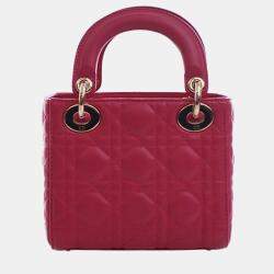 Pre Owned حقيبة ديور ليدي ديور كاناج جلد زهري صغيرة الحجم