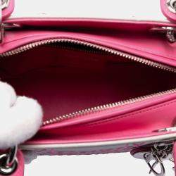 Pre Owned Dior Pink Medium Tricolor Lambskin Macrocannage Stitched Lady Dior