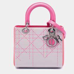 Pre Owned Dior Pink Medium Tricolor Lambskin Macrocannage Stitched Lady Dior