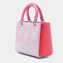 Pre Owned Dior Pink Medium Tricolor Lambskin Macrocannage Stitched Lady Dior