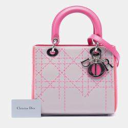 Pre Owned Dior Pink Medium Tricolor Lambskin Macrocannage Stitched Lady Dior