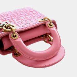 Pre Owned Dior Pink Mini Smooth Calfskin Embroidered Mosaic of Mirrors Lady Dior