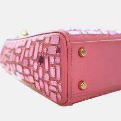 Pre Owned Dior Pink Mini Smooth Calfskin Embroidered Mosaic of Mirrors Lady Dior