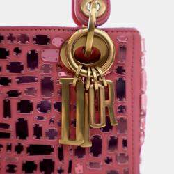 Pre Owned Dior Pink Mini Smooth Calfskin Embroidered Mosaic of Mirrors Lady Dior