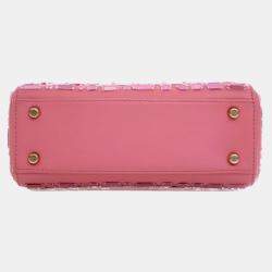 Pre Owned Dior Pink Mini Smooth Calfskin Embroidered Mosaic of Mirrors Lady Dior