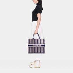 مملوكة مسبقًا Dior Blue Large Canvas Striped Book Tote