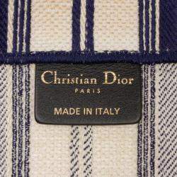 مملوكة مسبقًا Dior Blue Large Canvas Striped Book Tote
