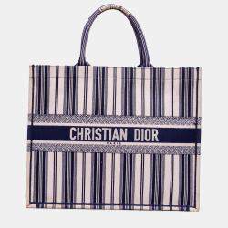 مملوكة مسبقًا Dior Blue Large Canvas Striped Book Tote