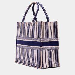 مملوكة مسبقًا Dior Blue Large Canvas Striped Book Tote